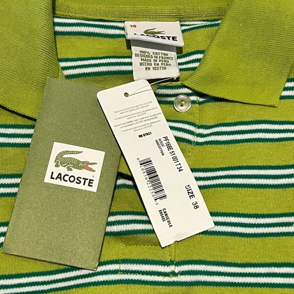 NWT Lacoste Women’s Avocat Green Striped Polo Shirt Size: Small Fitted - Picture 6 of 8